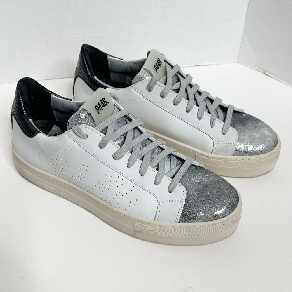 P448 White Gray Perforated Skate Tennis Shoes‎ size 41